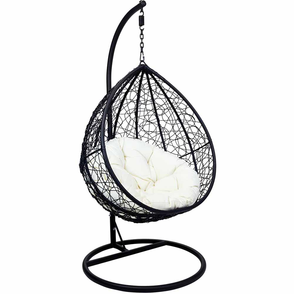 Charles Bentley Black Rattan Swing Egg Chair with Cushions Image 2