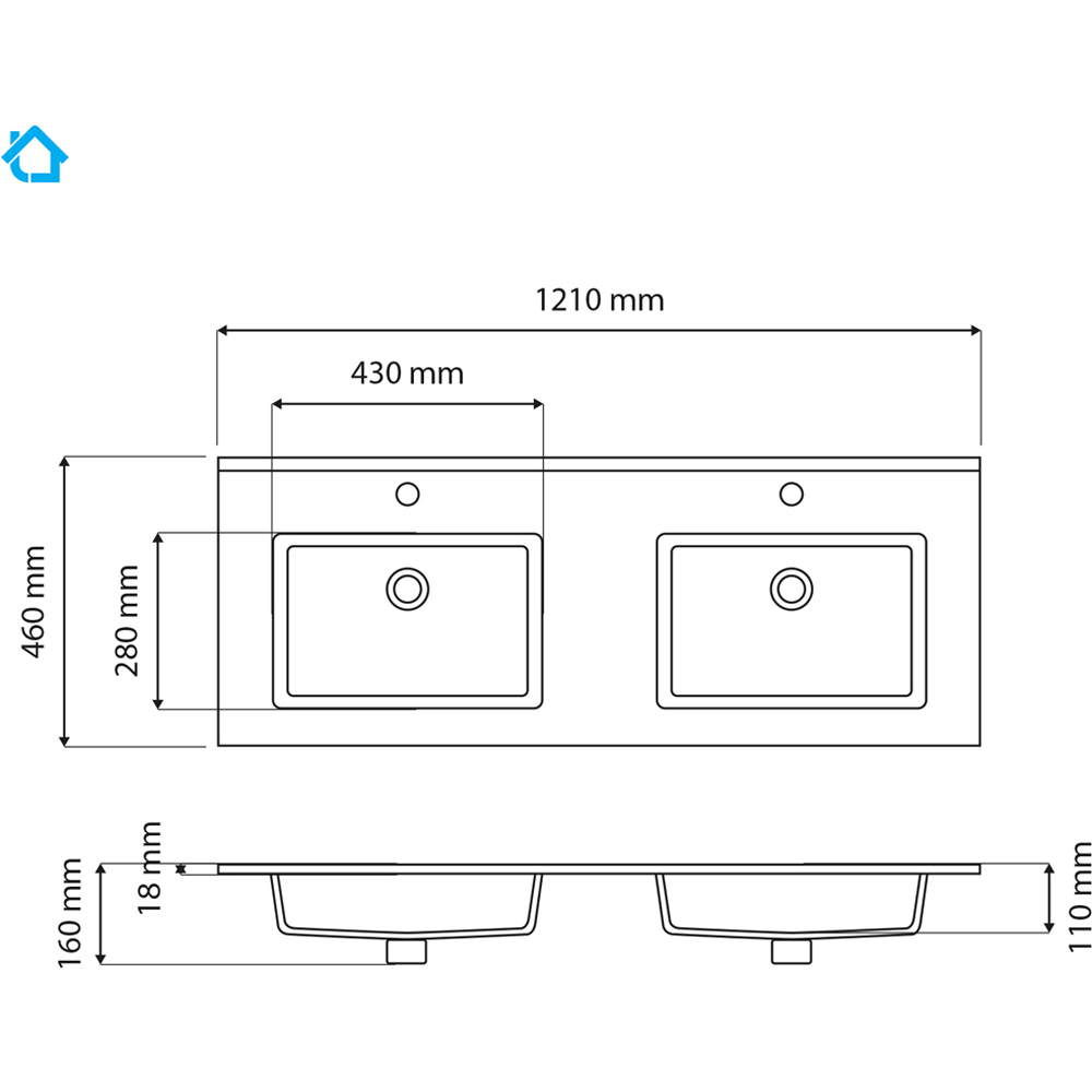 Limoge White Ceramic Thin Edge Double Inset Basin with Rectangular Bowl 1210mm Image 3