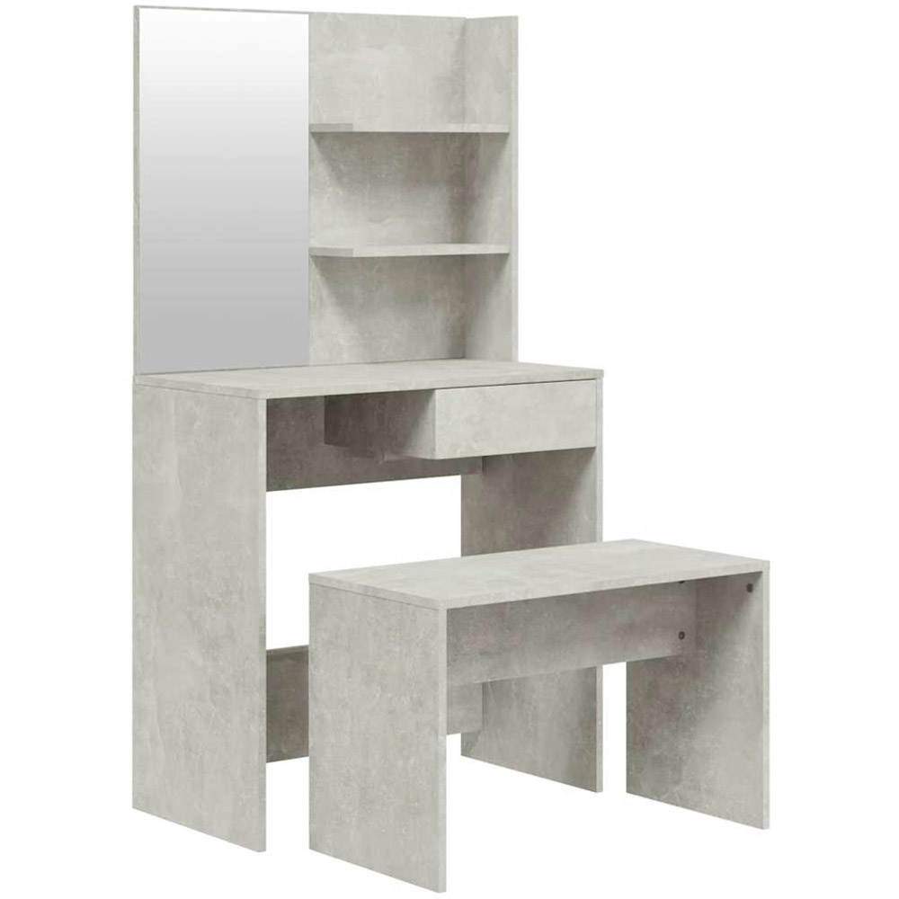 vidaXL Single Drawer 2 Shelf Concrete Grey Dressing Table and Stool Set with Mirror Image 2