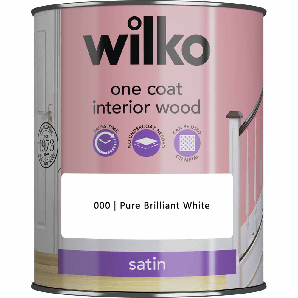 Wilko One Coat Interior Wood Pure Brilliant White Satin Paint 750ml Image 2