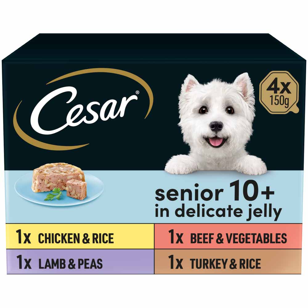 Cesar Senior Wet Dog Food Trays Meat in Delicate Jelly 4 x 150g Image 1