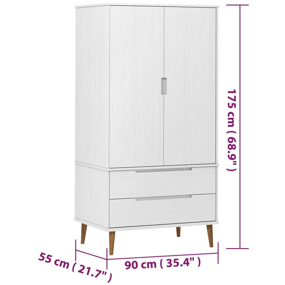 vidaXL Molde 2 Door 2 Drawer White Solid Wood Pine Wardrobe Image 9