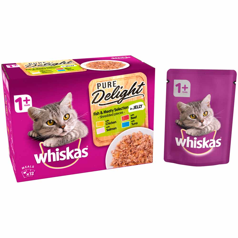 Whiskas Pure Delight Adult Cat Food Pouches Fish & Meaty in Jelly 12 x 85g Image 3