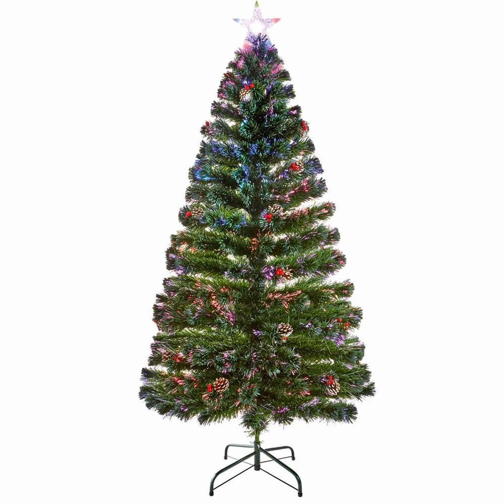 Premier Fibre Optic Christmas Tree with Berrys Pine Cones and Star Topper 120cm Image 1