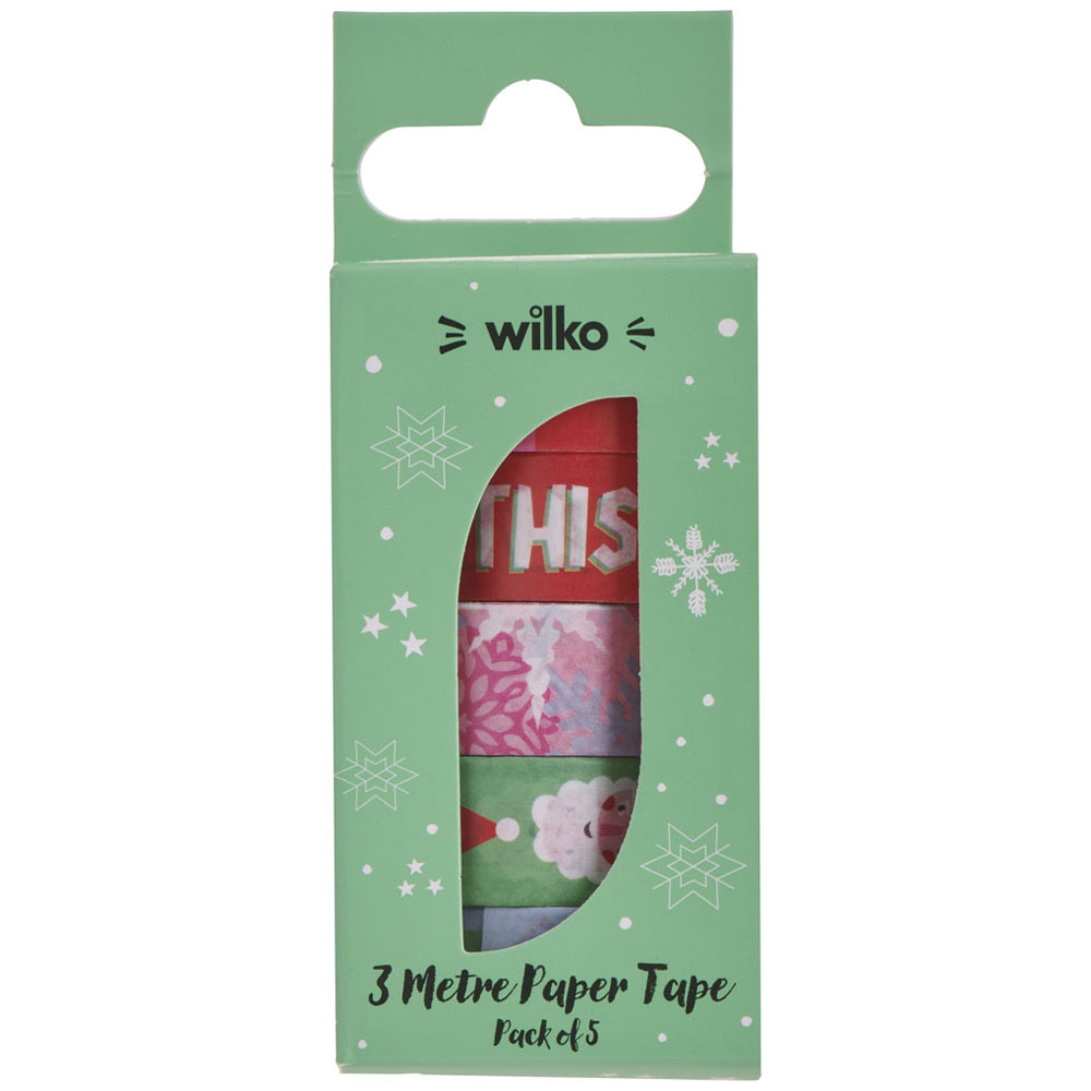 Wilko Festive Joy Paper Tape 5 Pack x 3m Image 3