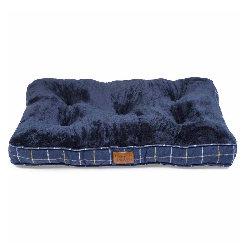 House Of Paws Navy Check Tweed Boxed Duvet Dog Bed Medium Image 2