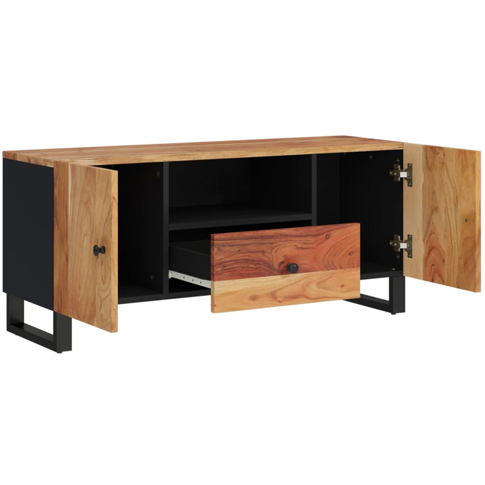 vidaXL 2 Door Single Drawer Brown Solid Wood Acacia TV Cabinet with Metal Stand Image 3