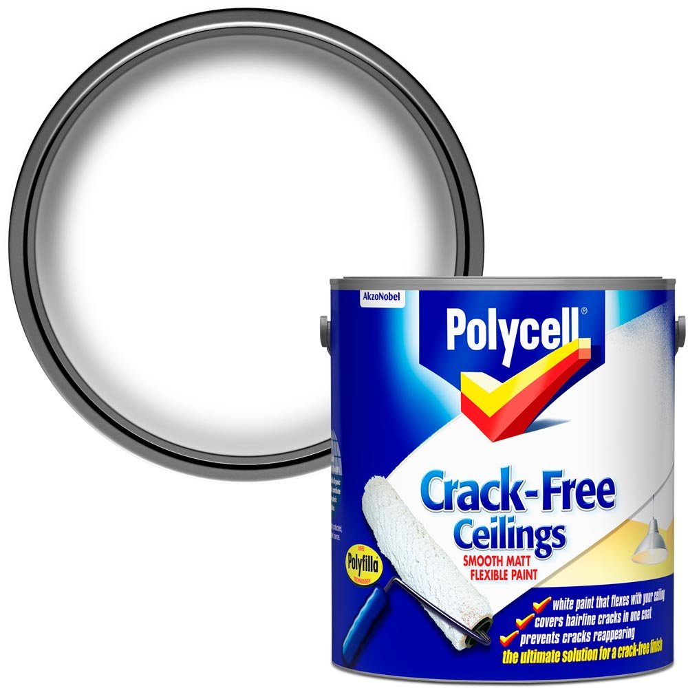 Polycell Pure Brilliant White Crack Free Ceiling Matt Emulsion Paint 2.5L Image 1