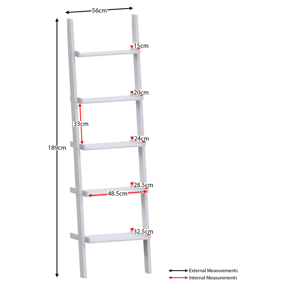 Vida Designs York 5 Shelf White Ladder Bookcase Image 7