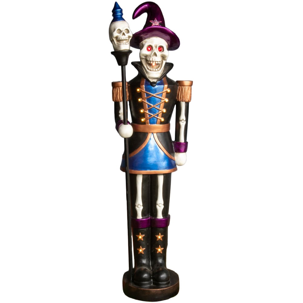 Blue and Purple Nutcracker Skeleton with Skull Staff Halloween Decoration 4ft Image 1