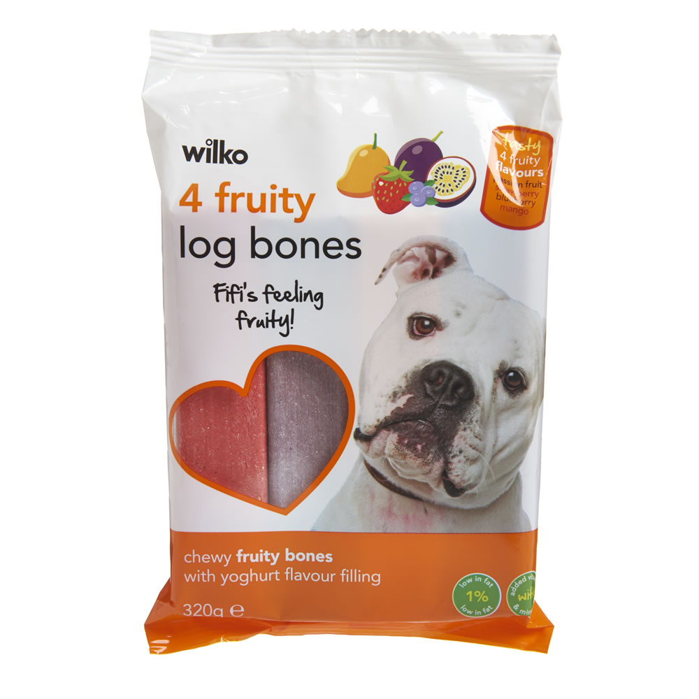 Wilko 4 pack Fruit Flavour Log Bone Dog Treats 80g Image