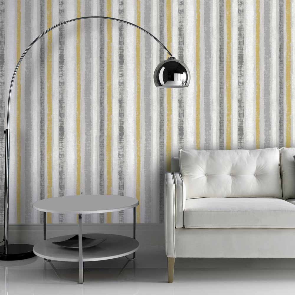 Arthouse Peel & Stick Painted Stripe Ochre/Grey Wallpaper Image 5