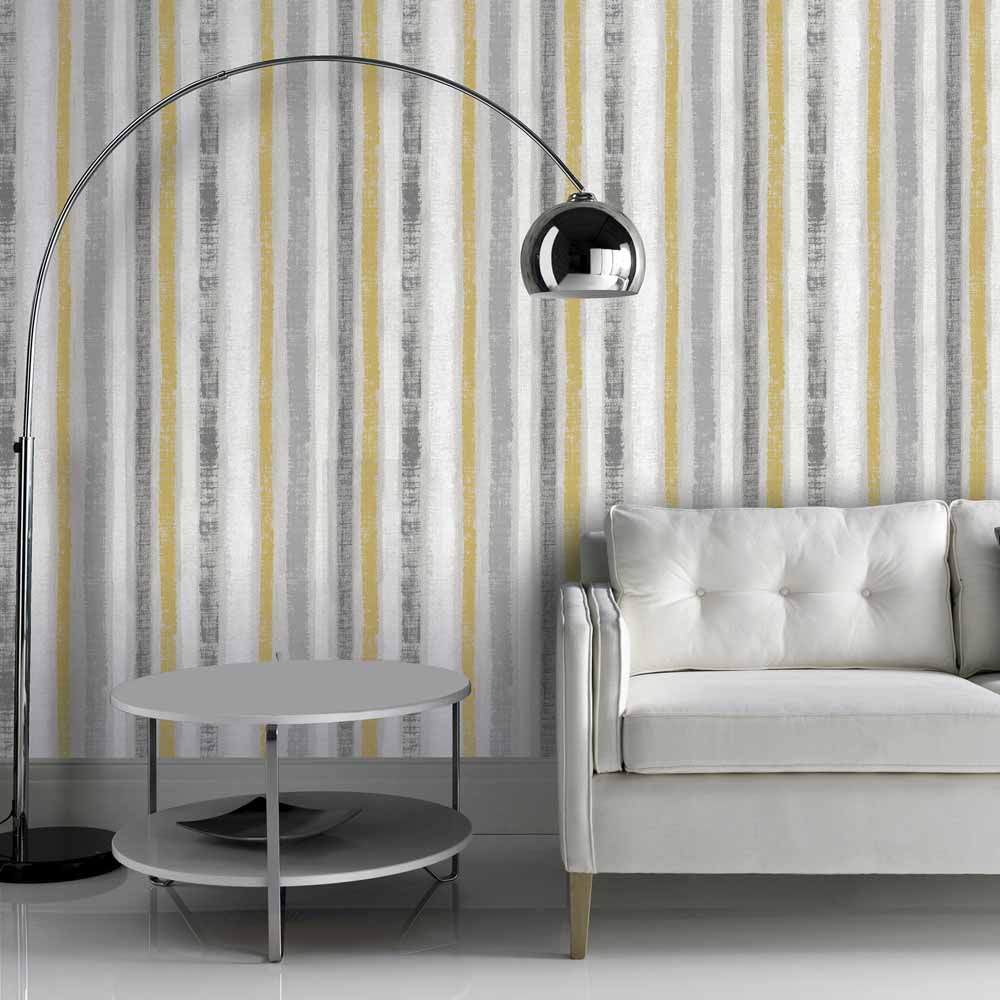 Arthouse Peel & Stick Painted Stripe Ochre/Grey Wallpaper Wilko