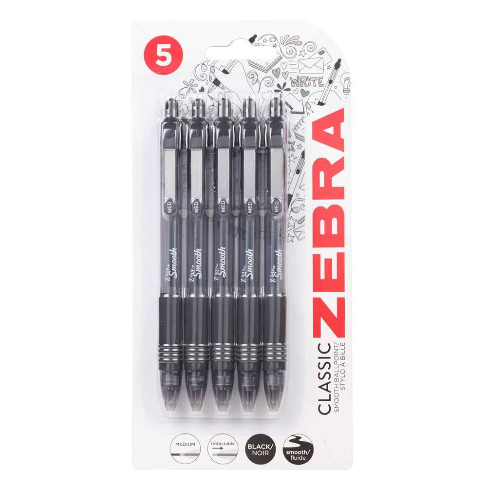 Zebra Medium Black Z-Grip Classic Ballpoint Pen 5 pack Image