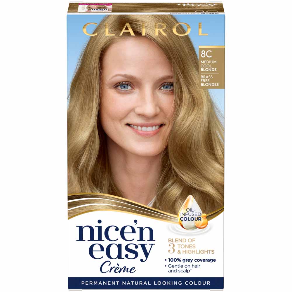 Clairol Nice'n Easy Medium Cool Blonde 8C Permanent Hair Dye Image 1