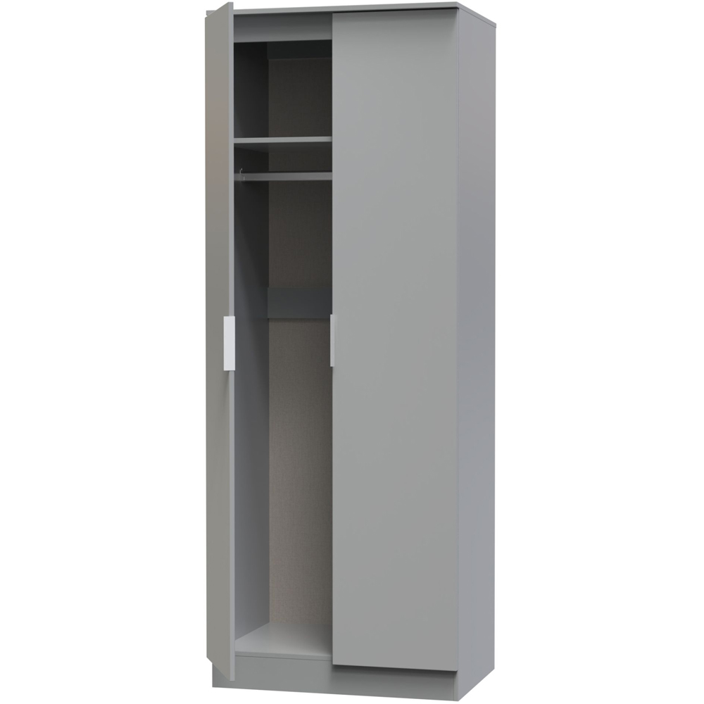 Crowndale Plymouth Ready Assembled 2 Door Uniform Gloss and Dusk Grey Tall Wardrobe Image 6