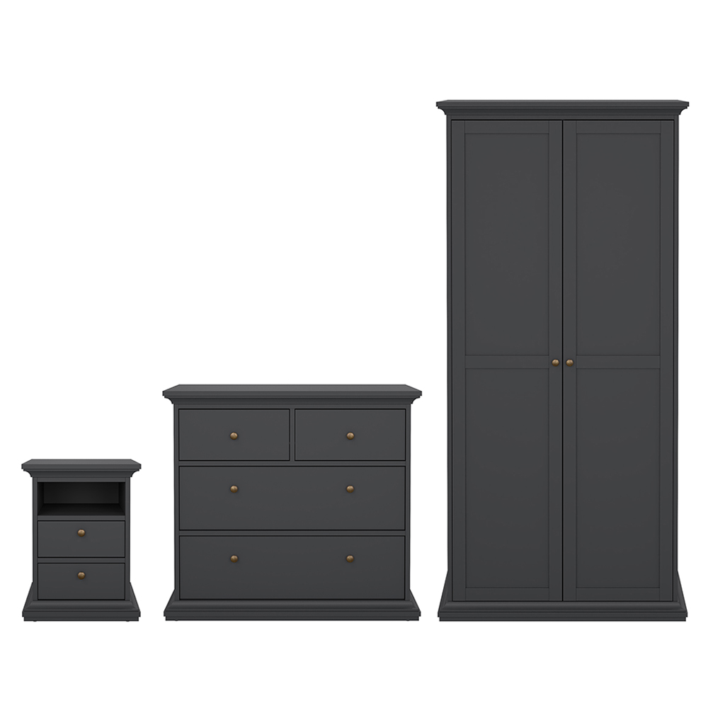 Florence Paris Matt Grey 3 Piece Bedroom Furniture Set Image 2