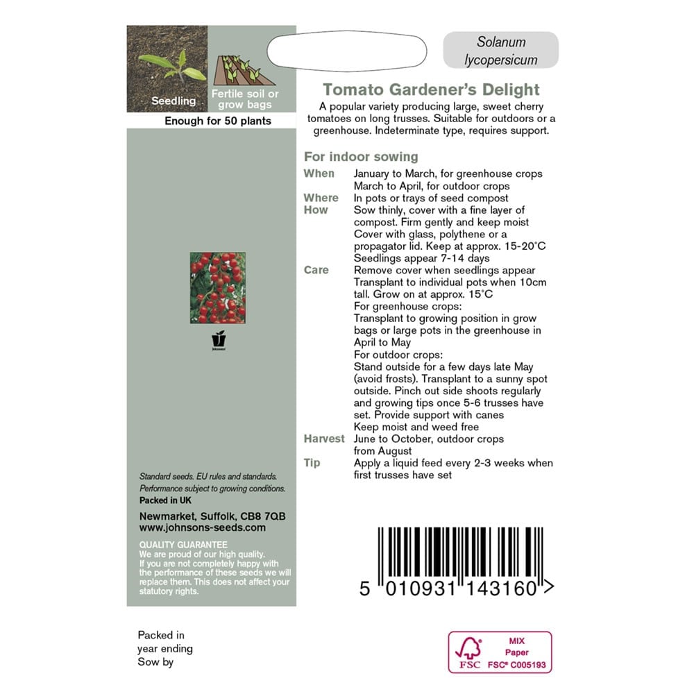 Johnsons Tomato Gardeners Delight Seeds Image 3