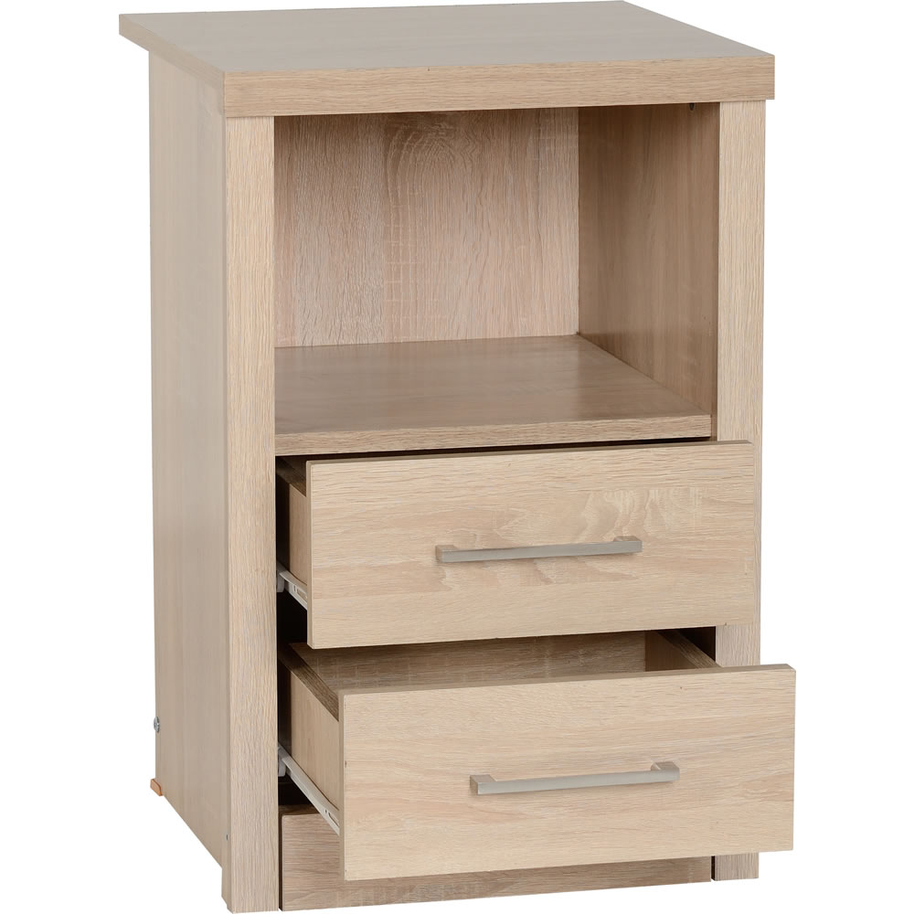 Lisbon Oak Effect 2 Drawer 1 Shelf Bedside Cabinet Image 2