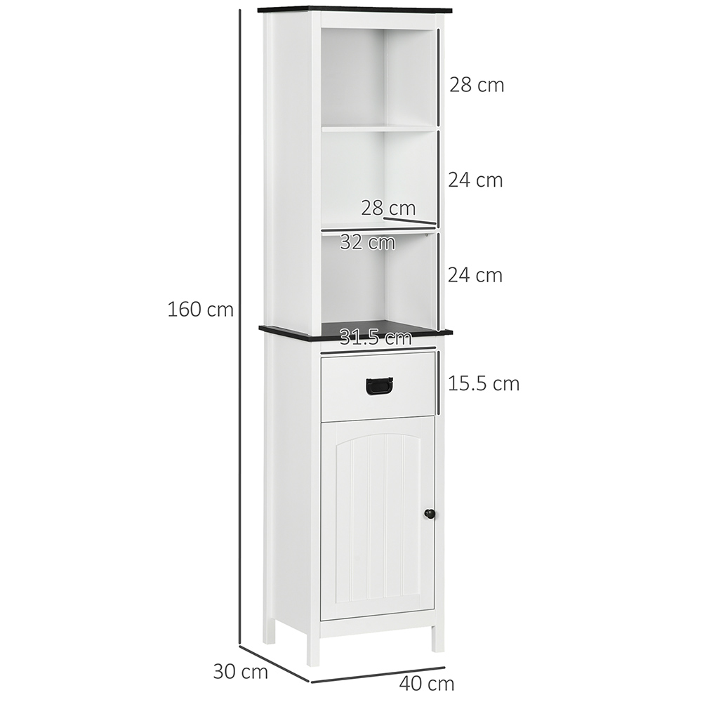 Kleankin White Single Drawer Single Door 3 Shelf Tall Floor Cabinet Image 3