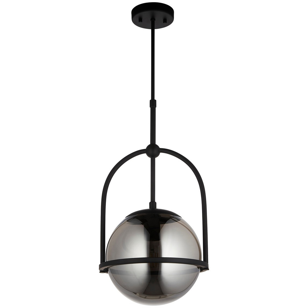 Merano Trieste Smoked Mirror Glass Matt Black Single Globe Pendant Ceiling Light Image 1