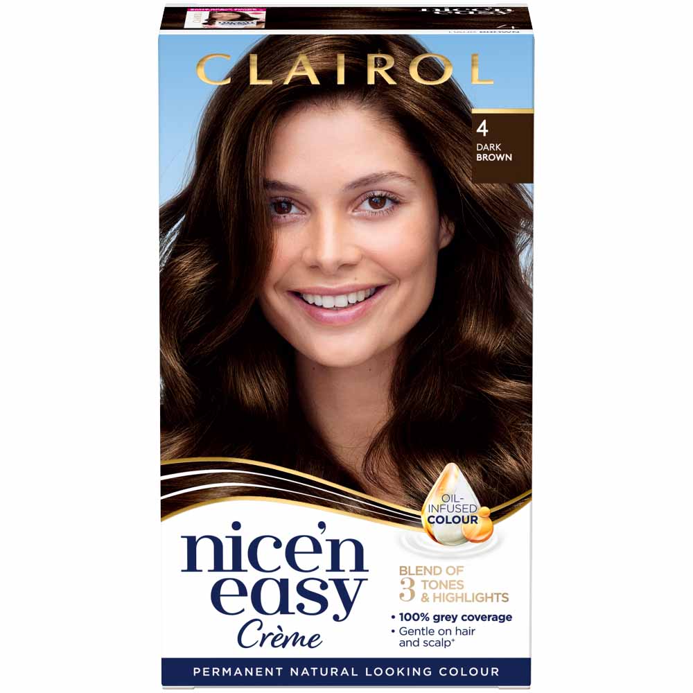 Clairol Nice'n Easy Permanent 4 Dark Brown Hair Dye Image 1