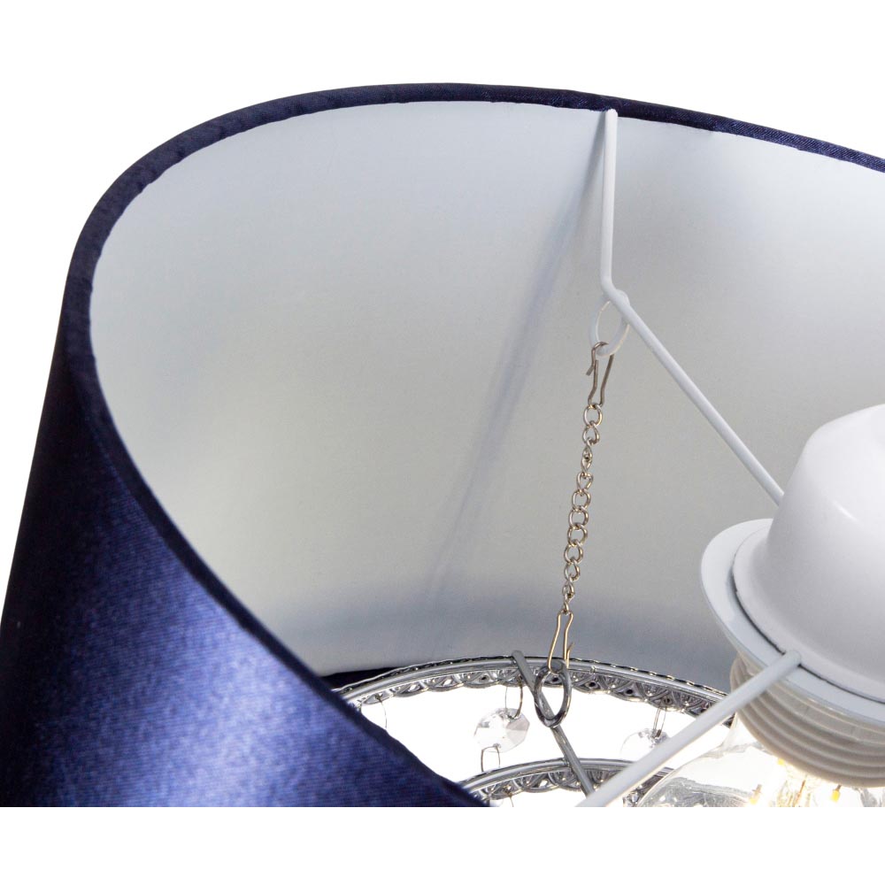 Happy Homewares Navy Blue Satin Fabric Pendant Shade with Transparent Acrylic Droplets Image 5