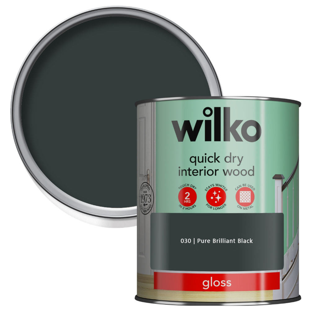 Wilko Quick Dry Gloss Paint Pure Brilliant Black 750ml Wilko