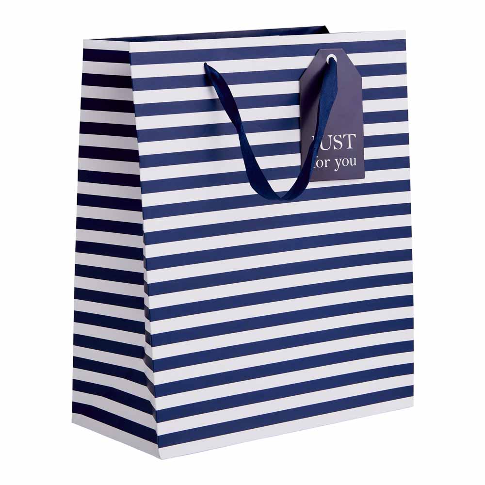 Wilko Large Giftbag Blue Stripe Image