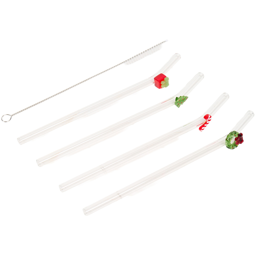 Pack of 4 Christmas Icon Straw Set with Brush Image 3