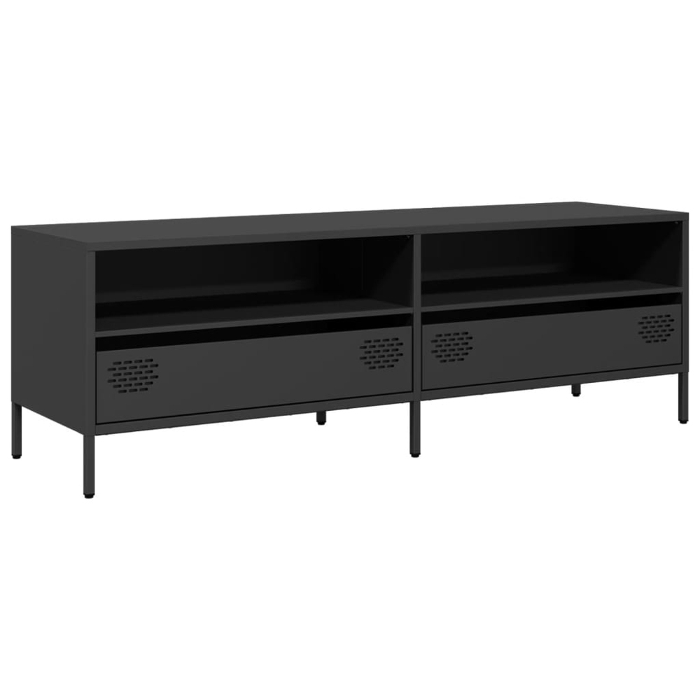 vidaXL 2 Drawer 2 Shelf Black Steel Industrial Style TV Cabinet Image 2
