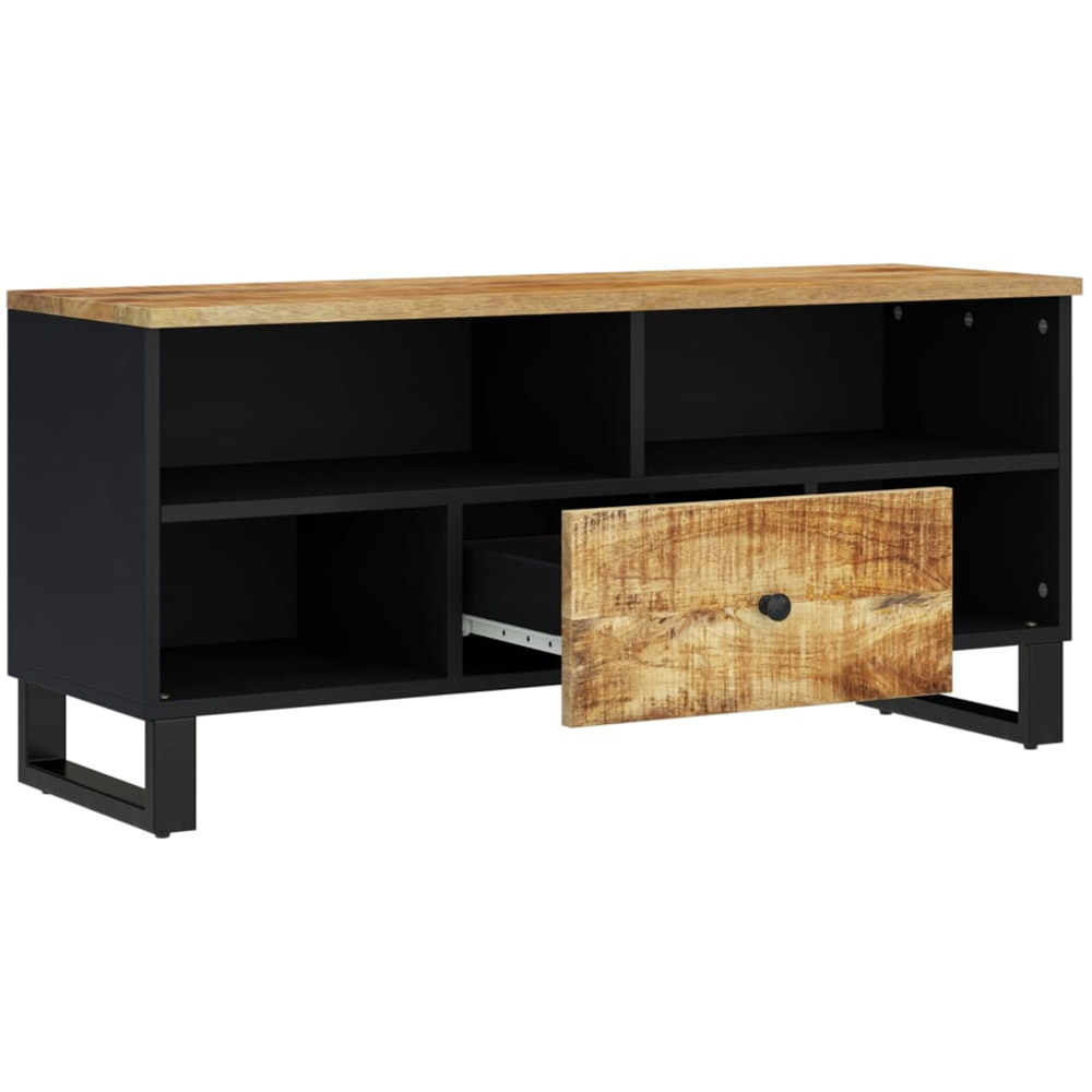 vidaXL Single Drawer 4 Shelf Light Brown Solid Mango Wood TV Cabinet Image 3