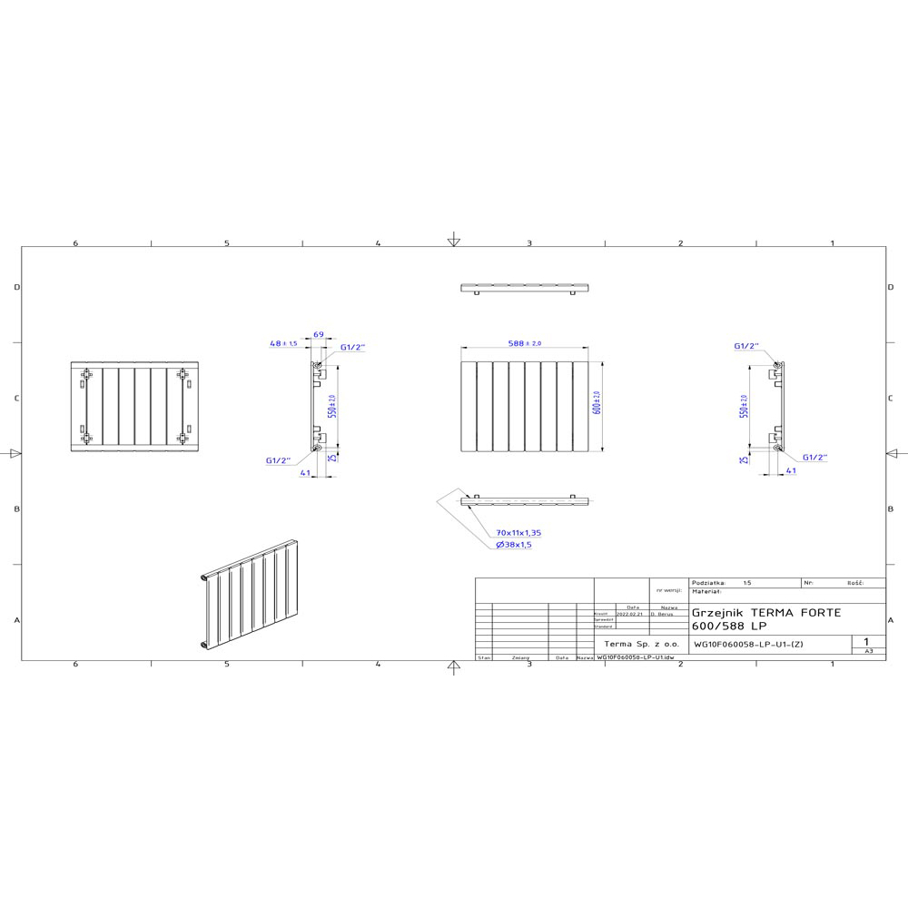 Terma Forte 1384 BTU Metallic Grey Single Panel Radiator 600 x 588mm Image 9