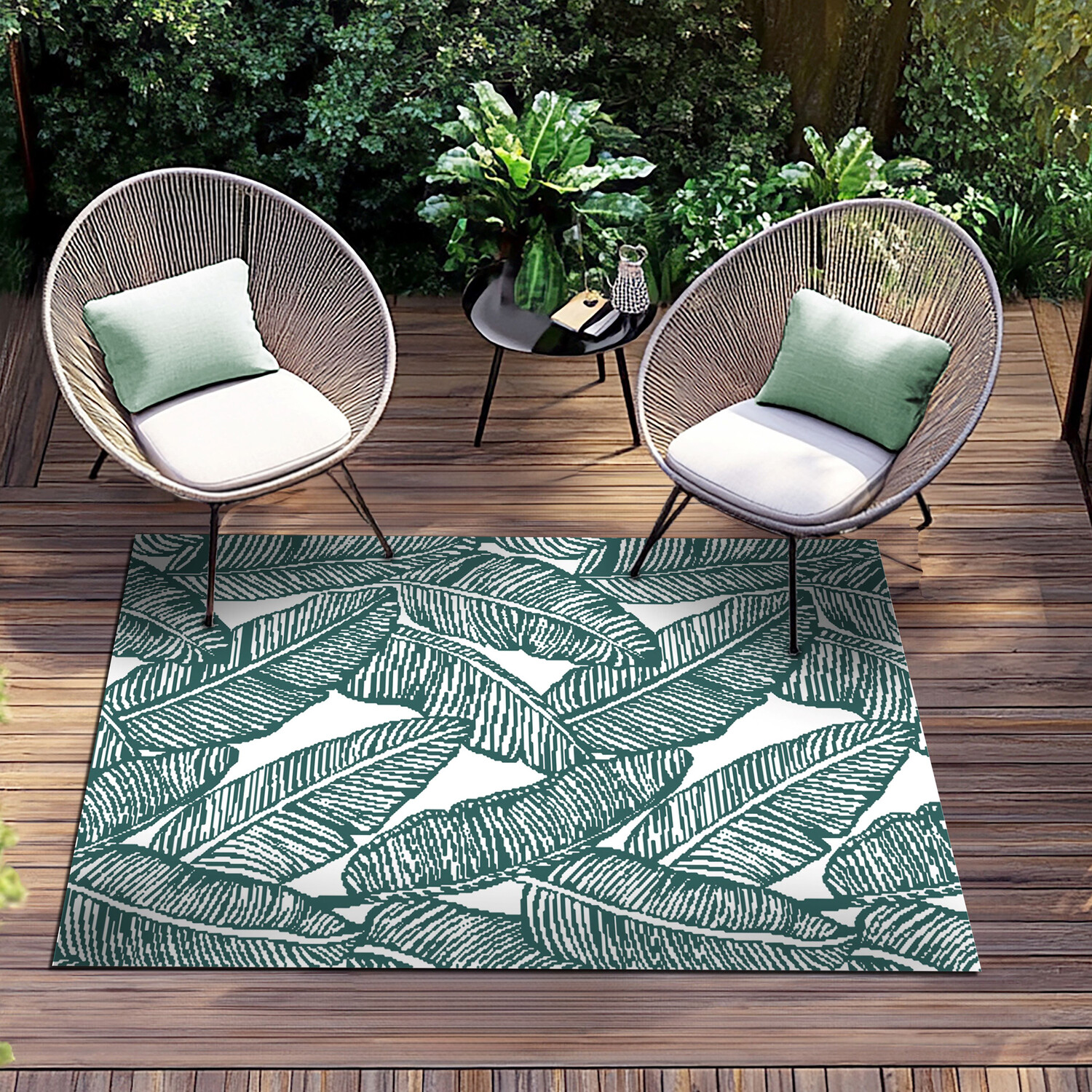Leaf Outdoor Rug Green Image 3