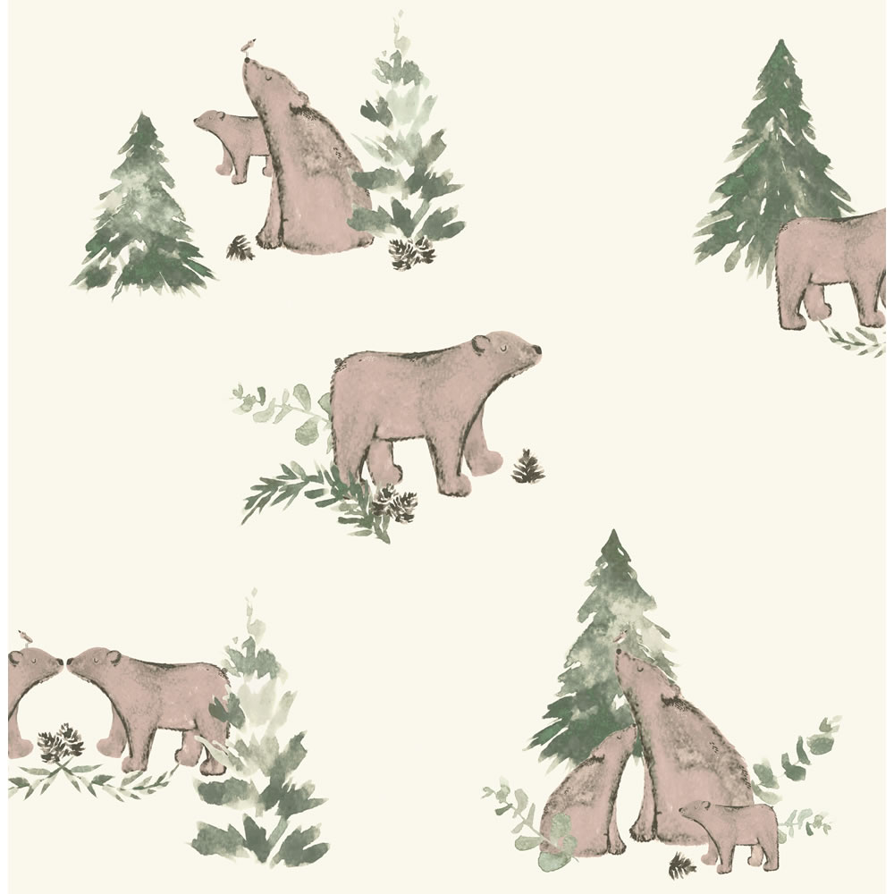 Wilko Wallpaper Bear Family Cream and Brown Image 1