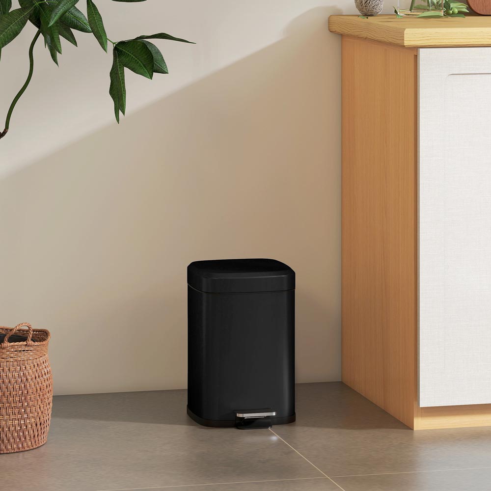 HOMCOM Black Pedal Kitchen Bin with Soft Close Lid 12L Image 2