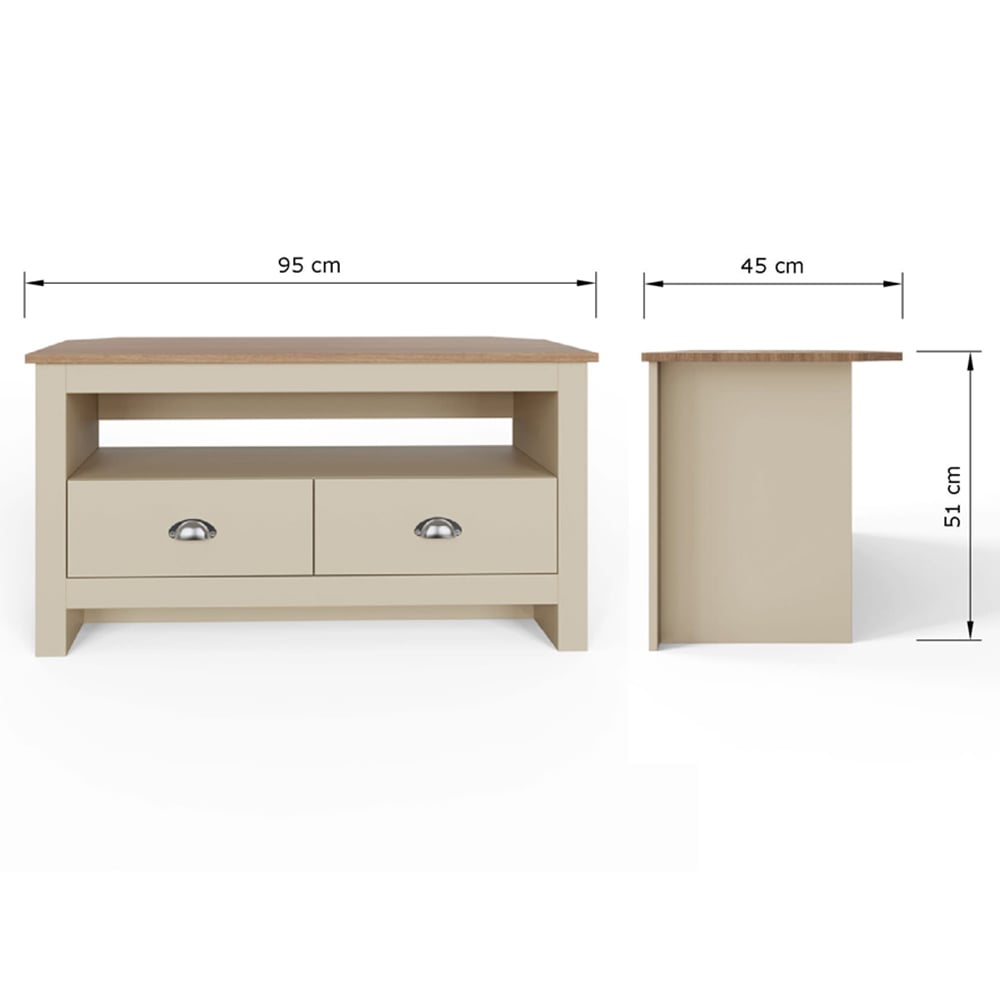 GFW Lancaster 2 Drawer Cream Corner TV Unit Image 9