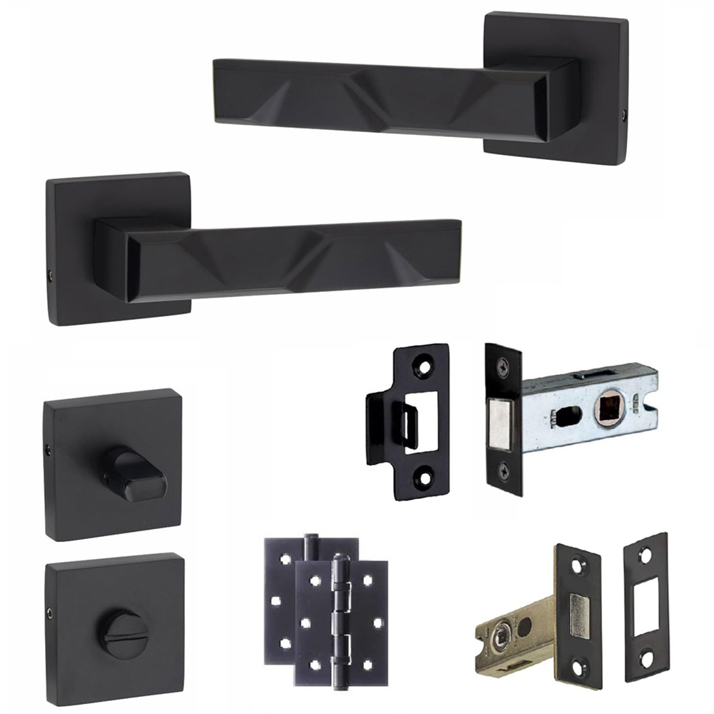 Golden Grace Matt Black Modern Nova Bathroom Door Handle Set Image 1