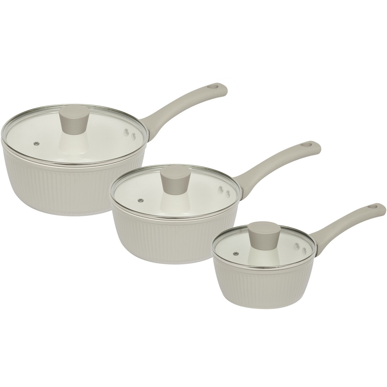 Haden 3 Piece Ribbed Cookware Set Putty Image 1