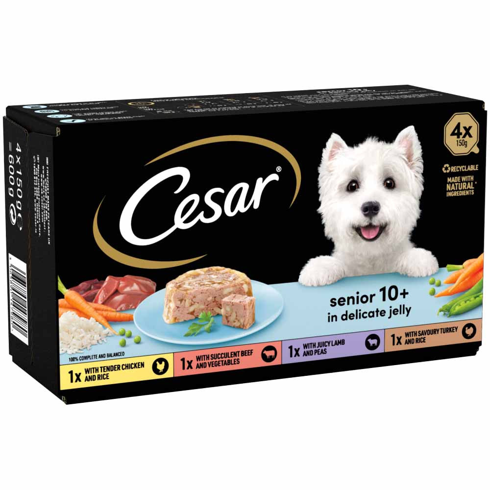Cesar Senior Wet Dog Food Trays Meat in Delicate Jelly 4 x 150g Image 2