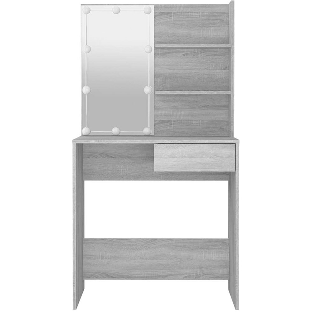vidaXL Single Drawer 2 Shelf Grey Sonoma Dressing Table with LED Mirror Image 4