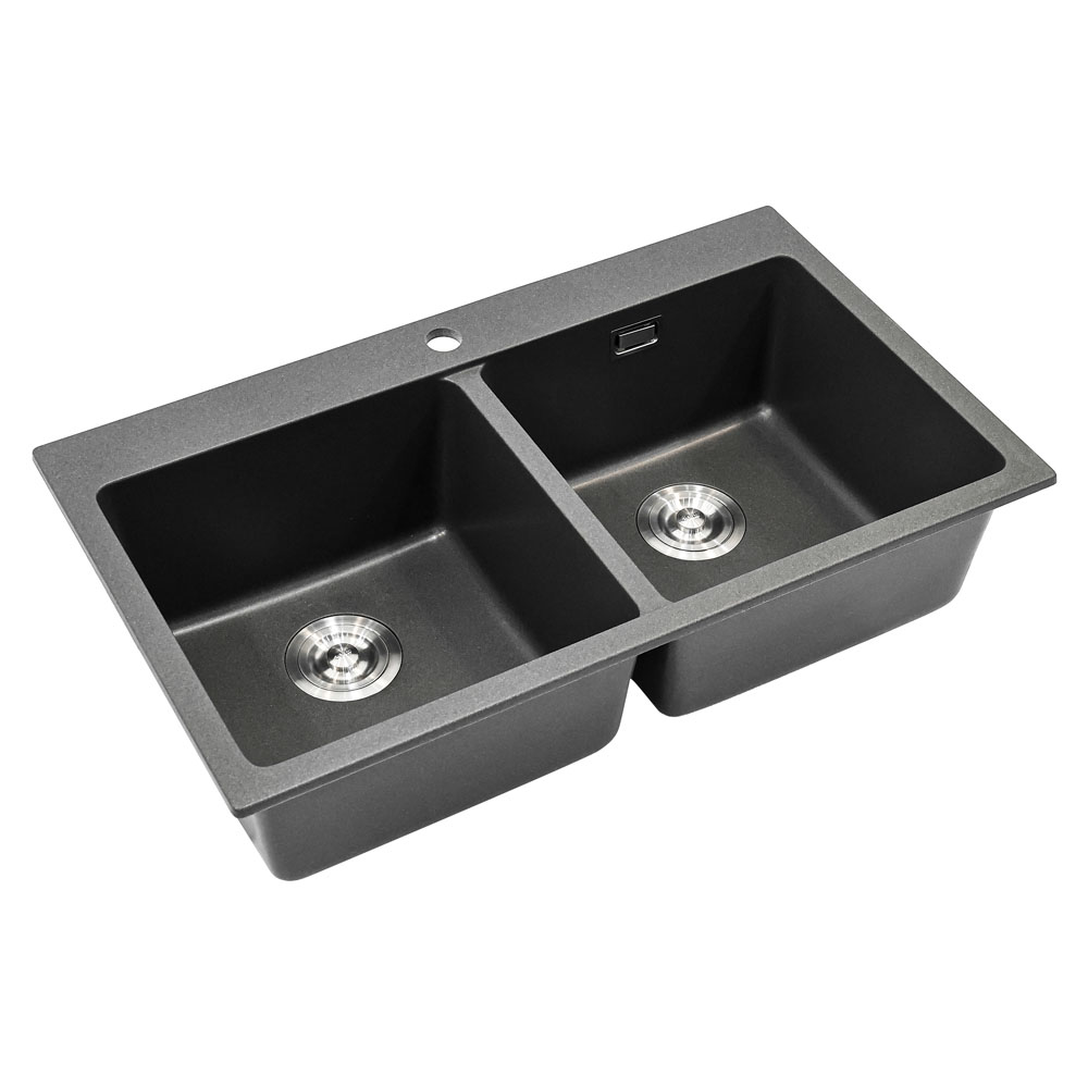 Living and Home Grey Double Undermount Kitchen Sink Bowl 83.5 x 49cm Image 3