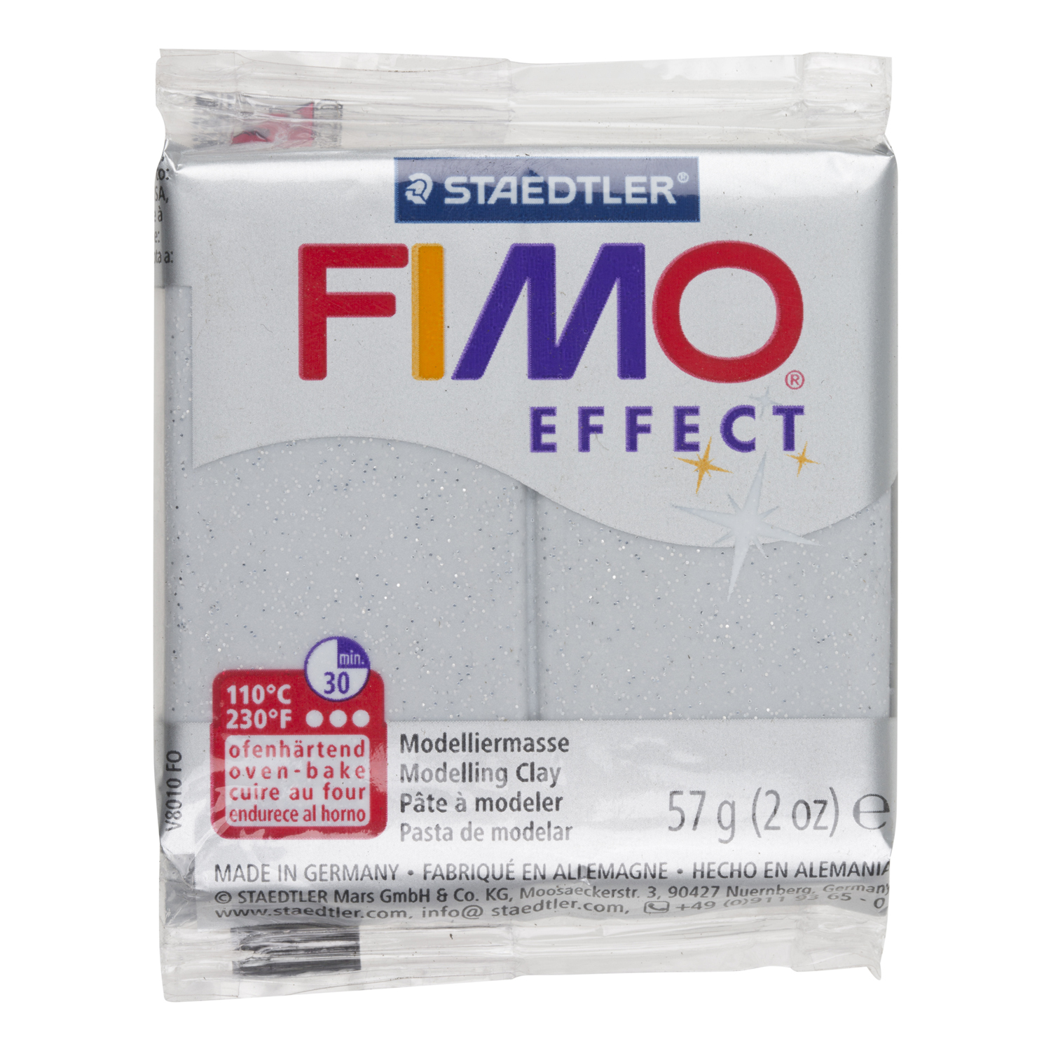 Staedtler FIMO Effect Modelling Clay Block - Glitter Silver Image 3