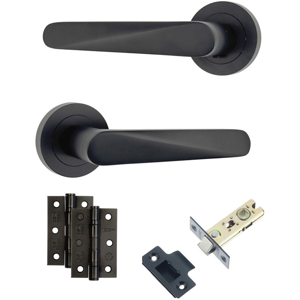 AXS Hardware Detroit Black Latch Door Handles on Rose 4 Pack Image 1