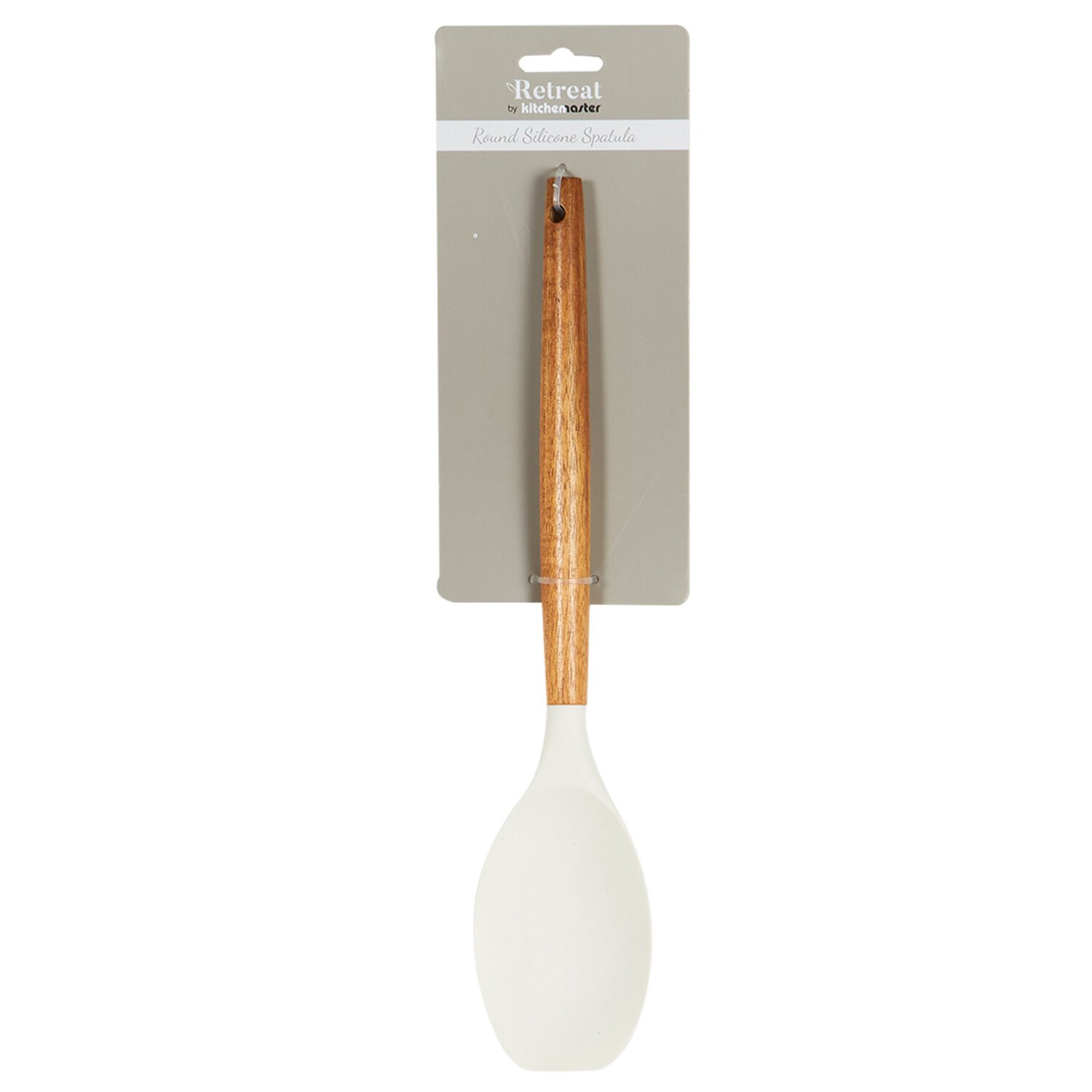Retreat Silicone Round Spatula with Wooden Handle - White and Wood Image 1