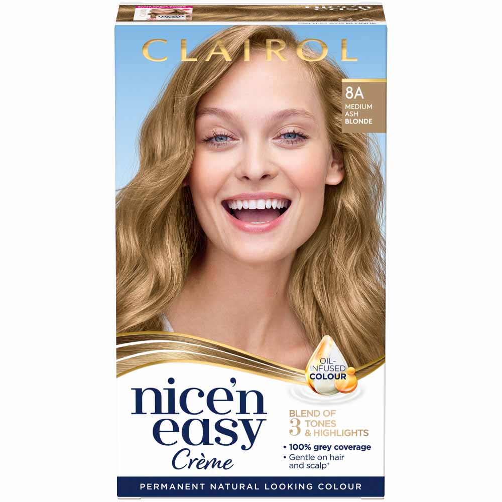 Clairol Nice'n Easy Medium Ash Blonde 8A Permanent  Hair Dye Image 1