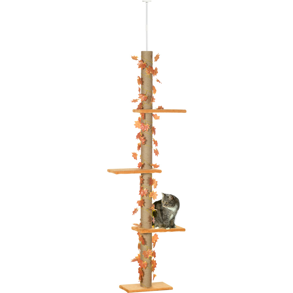 PawHut 242cm Orange Adjustable Floor-To-Ceiling Cat Tower Image 1
