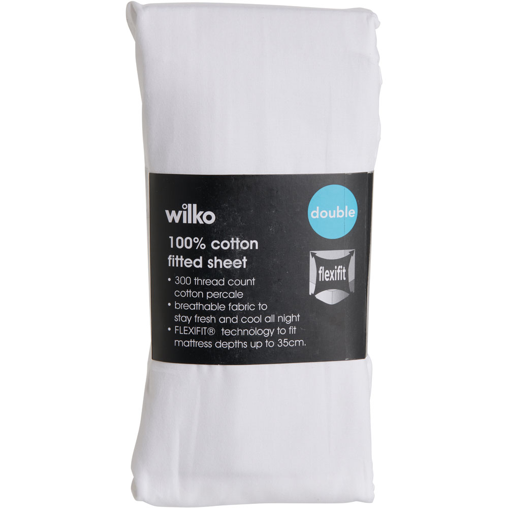 Wilko Best White 300 Thread Count Double Percale Fitted Sheet Wilko