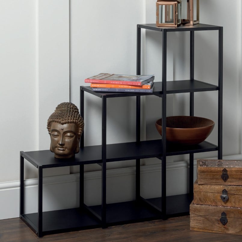 Metal Six Hole Step Shelving Unit - Black Image 1