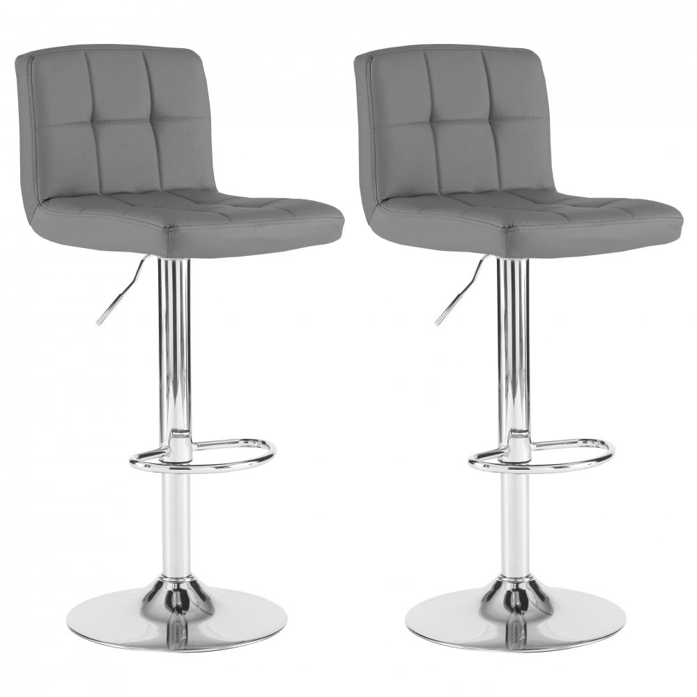 Neo Dark Grey and Chrome Faux Leather Swivel Bar Stool Set of 2 Image 2